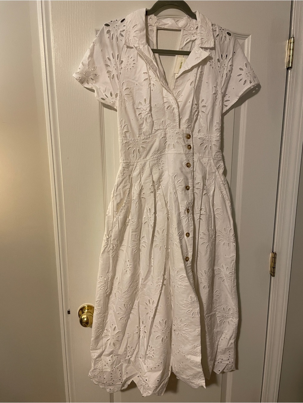 Maeve White Eyelet Button-Front Midi Dress